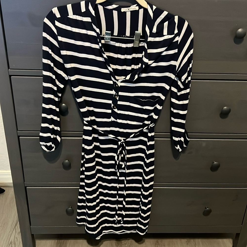 Belted knee length T-shirt, dress three-quarter sleeve